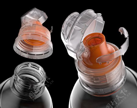 3d渲染的透明精致的塑料瓶盖子jpg