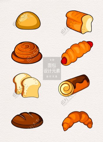 面包早餐手绘食物设计元素