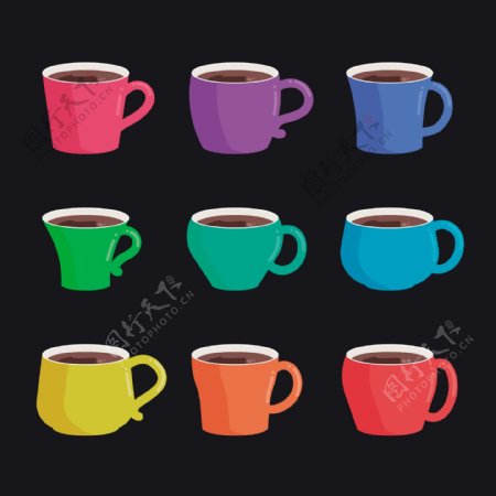 9款卡通彩色咖啡杯插画元素