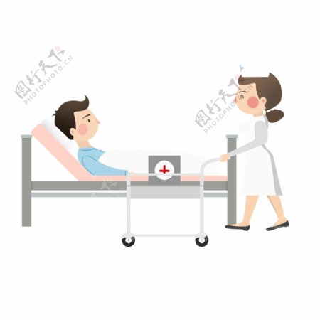 病床边护理的护士卡通元素