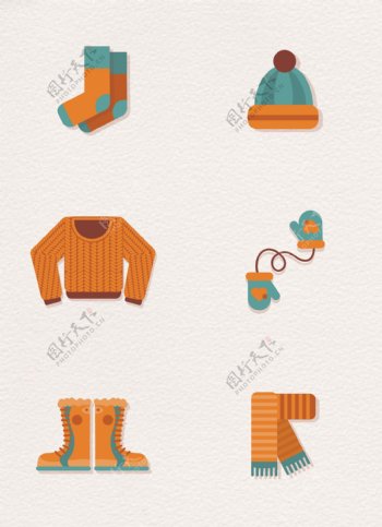 橙色小清新冬季服饰素材