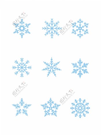 手绘简约圣诞节蓝色雪花装饰图案设计元素