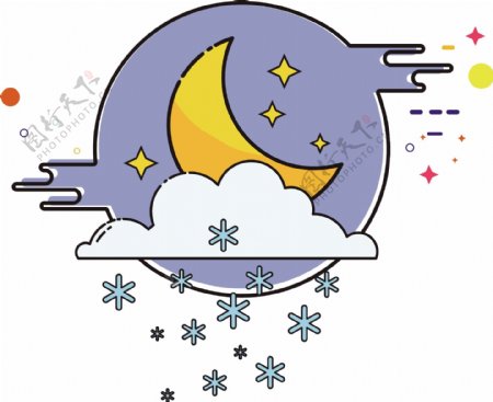 矢量MBE天气紫色月亮下雪元素