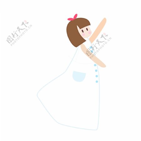穿白色裙子的小女孩卡通元素