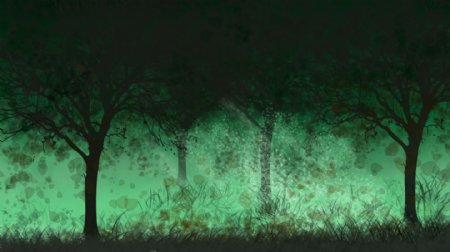 夜晚树林绿色卡通背景