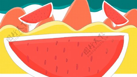 切开的西瓜瓣清凉卡通背景