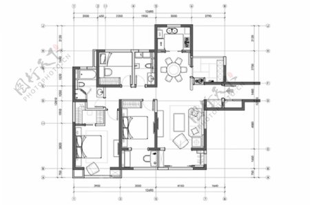 CAD四室两厅户型平面布置方案