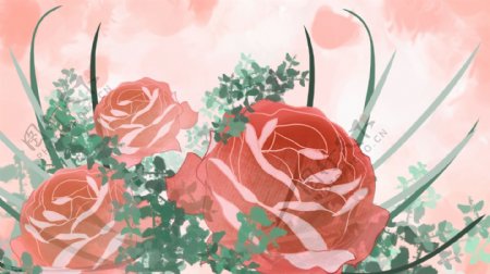 红色手绘玫瑰浪漫背景