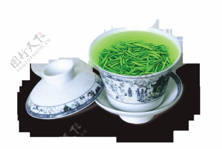 茶杯绿茶一杯绿茶茶叶图案设计png