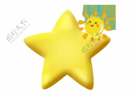 矢量手绘黄色星星与太阳
