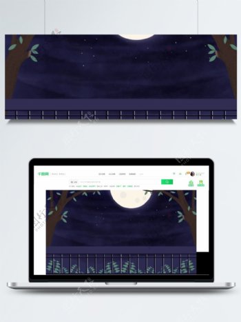 手绘月下阳台夜景背景设计