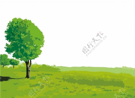卡通清新绿色草坪树png元素
