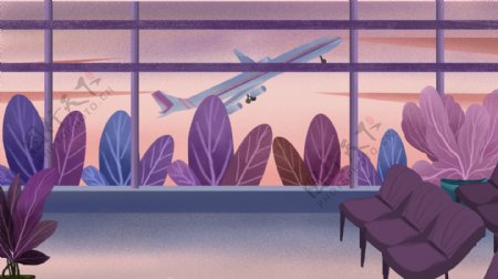 手绘旅行机场背景插画设计