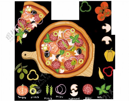 卡通蔬菜披萨png元素