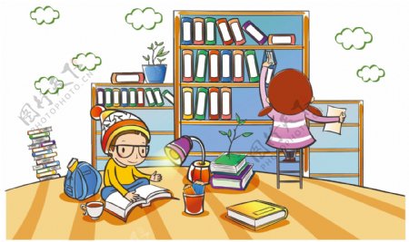 卡通看书学习儿童png元素