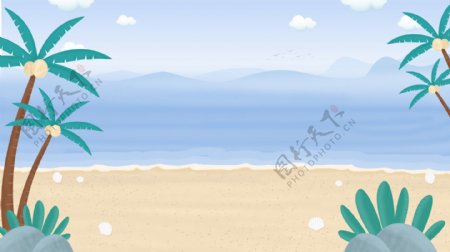 夏日海滩椰子树背景素材