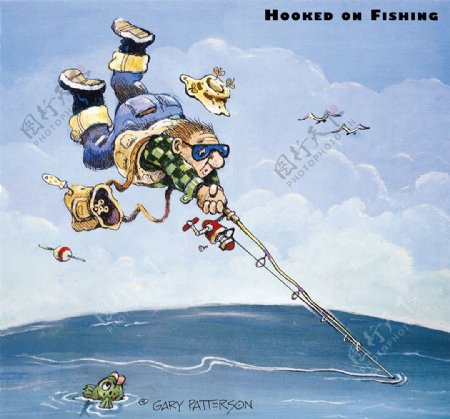 卡通字符钓鱼人物渔夫