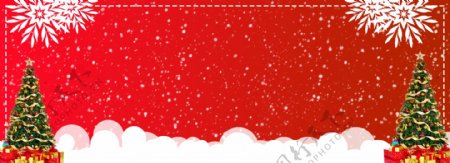 红色喜庆雪花圣诞树背景