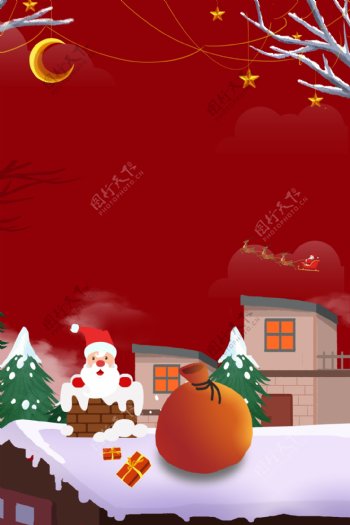 红色卡通圣诞节卡通广告背景图