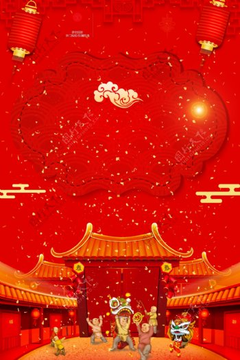 大红灯笼猪年新年促销广告背景图