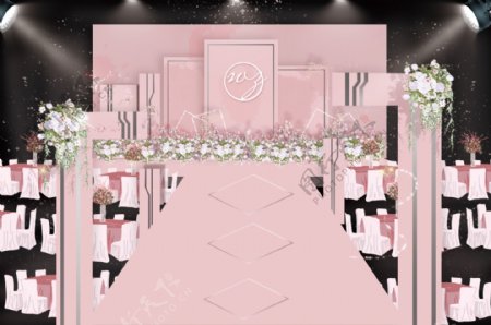 粉色水彩质感婚礼仪式区效果图
