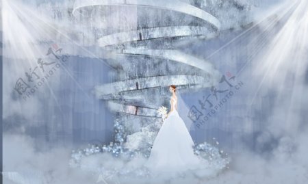 龙卷风婚礼分舞台雾霾蓝婚礼效果图