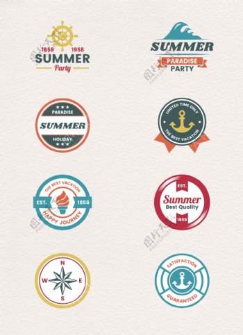 8款夏季度假标签矢量素材