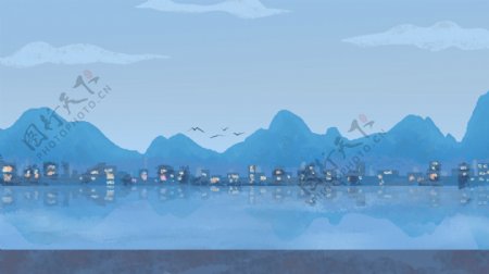蓝色唯美湖面背景设计