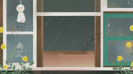 文艺复古窗前雨景背景设计