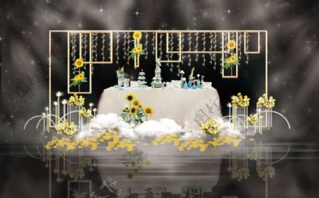 森系向日葵黄色婚礼甜品区工装效果图