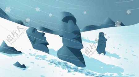 梦幻唯美雪地雪景插画背景设计