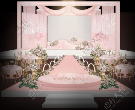 粉色婚礼大气舞台背景