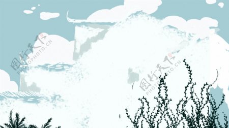 彩绘冬季雪山背景素材