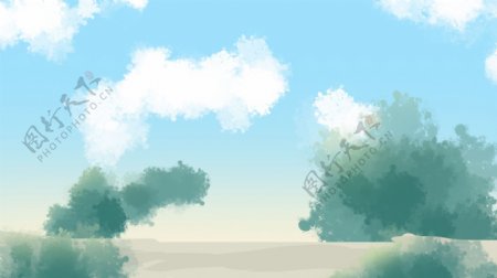 彩绘蓝天云朵背景素材