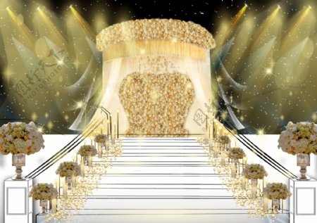 香槟色婚礼楼梯展示区效果图