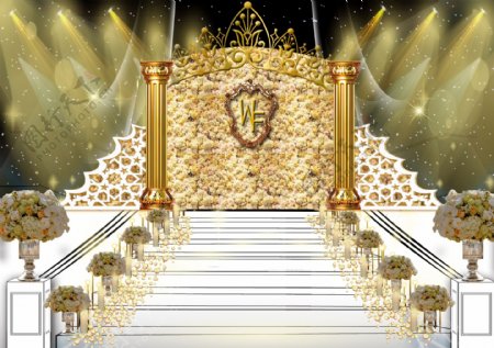 香槟色婚礼楼梯展示区效果图