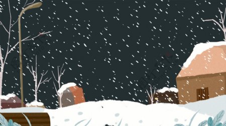 卡通夜晚下雪冬季背景设计