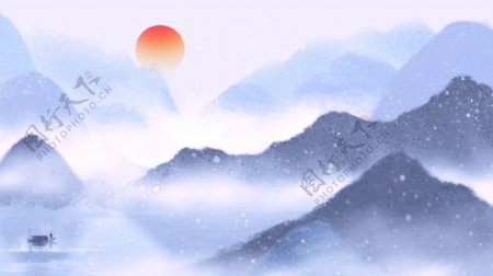 云雾里的山峰卡通背景