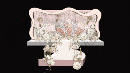 婚礼浪漫淡粉色舞台工装效果图