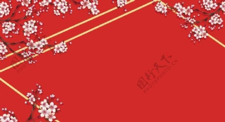 红色樱花背景板