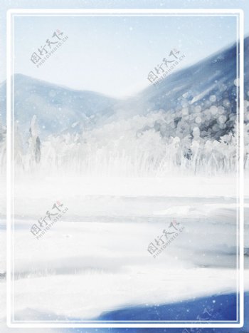 原创手绘风白雪皑皑雪景海报背景