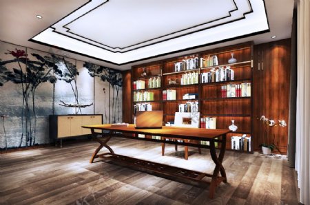 中式书房办公空间