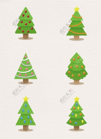 小清新6组圣诞节圣诞树元素设计