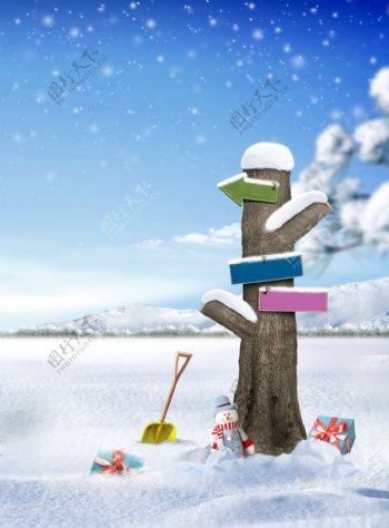 下雪简约节气冬季广告背景图