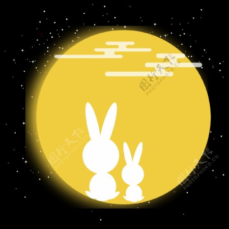 中秋节白兔月亮创意元素