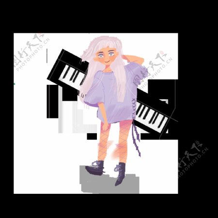 教师节插画人物音乐元素钢琴可商用元素