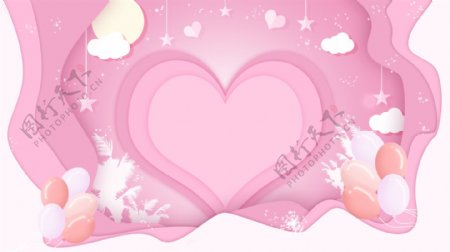 粉色挂饰心形图案彩色气球卡通背景