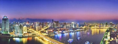 城市夜景繁华俯视湖江桥
