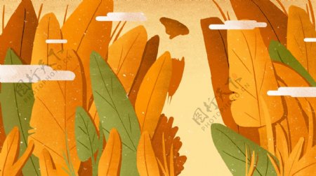 秋季树叶植物插画背景设计