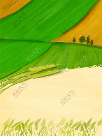 手绘卡通黄绿相间的田野广告背景